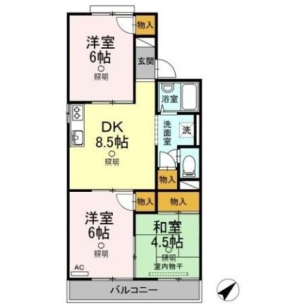 岡山県倉敷市中島(賃貸アパート3DK・2階・48.17㎡)の写真 その2