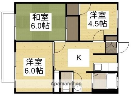 城之内マンションＢ 101｜岡山県倉敷市中庄(賃貸アパート3K・1階・47.50㎡)の写真 その2