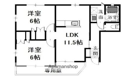 アメニティカノン　Ｂ 102｜岡山県倉敷市沖新町(賃貸アパート2LDK・1階・51.74㎡)の写真 その2