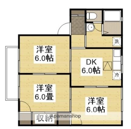 プレセジュール貝原Ｂ棟 202｜岡山県倉敷市福島(賃貸アパート3DK・2階・53.81㎡)の写真 その2