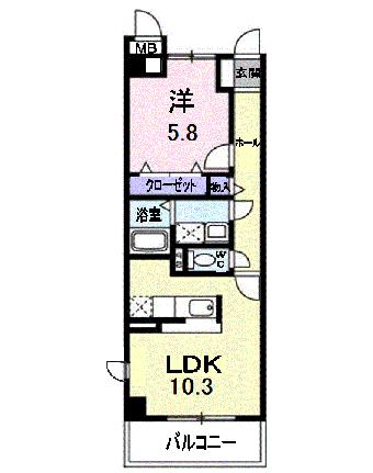 シャン・ド・レギュム 407｜岡山県倉敷市老松町５丁目(賃貸マンション1LDK・4階・42.38㎡)の写真 その2