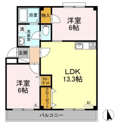 小野マンション 203｜岡山県倉敷市老松町２丁目(賃貸マンション2LDK・2階・55.23㎡)の写真 その2