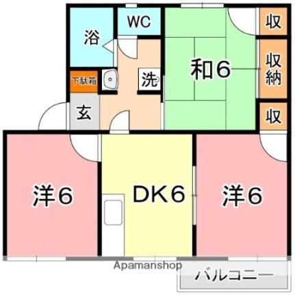 ゆうハイツ　Ａ 201｜岡山県倉敷市上東(賃貸アパート3DK・2階・49.63㎡)の写真 その2