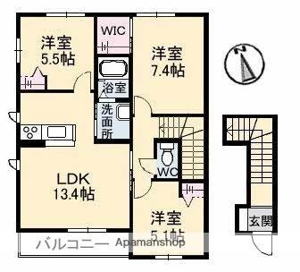 岡山県倉敷市安江(賃貸アパート3LDK・2階・73.69㎡)の写真 その2