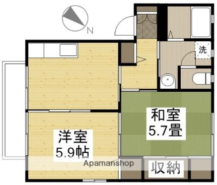 岡山県倉敷市中島(賃貸アパート2K・1階・43.75㎡)の写真 その2