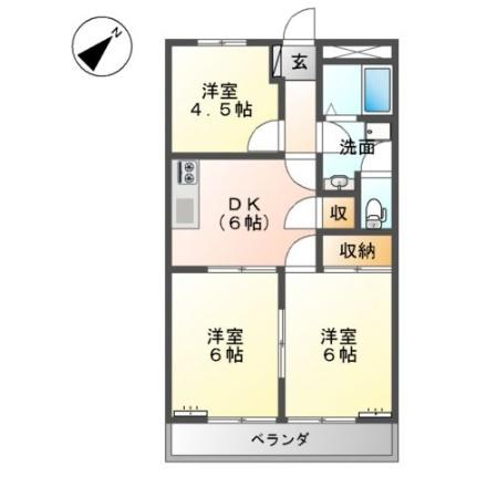 グレースタウンI 00202｜岡山県倉敷市老松町５丁目(賃貸マンション3DK・2階・51.00㎡)の写真 その2