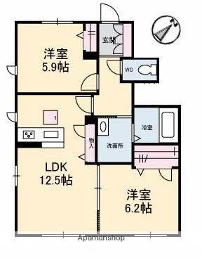 岡山県倉敷市中島(賃貸アパート2LDK・1階・57.63㎡)の写真 その2