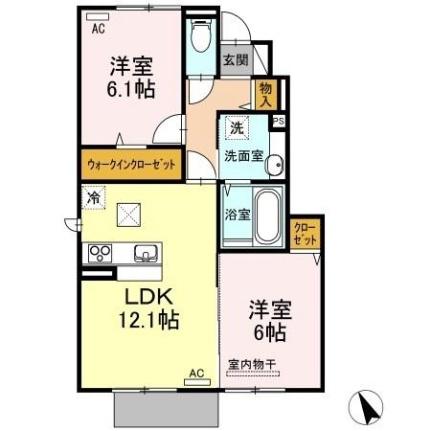 岡山県総社市井尻野(賃貸アパート2LDK・1階・57.39㎡)の写真 その2