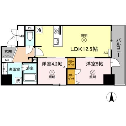 岡山県岡山市北区表町２丁目(賃貸マンション2LDK・9階・50.55㎡)の写真 その2