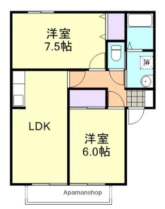 岡山県倉敷市徳芳(賃貸アパート2DK・2階・52.80㎡)の写真 その2