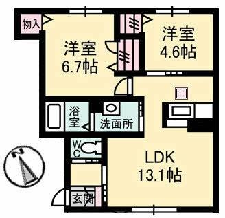 岡山県倉敷市水江(賃貸アパート2LDK・1階・54.51㎡)の写真 その2