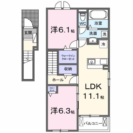 ベルシオン西江原II 201｜岡山県井原市西江原町(賃貸アパート2LDK・2階・58.57㎡)の写真 その2