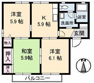 岡山県倉敷市田ノ上(賃貸アパート3K・2階・53.32㎡)の写真 その2