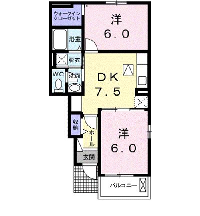 プラシードＡ 103｜岡山県総社市地頭片山(賃貸アパート2DK・1階・46.06㎡)の写真 その2