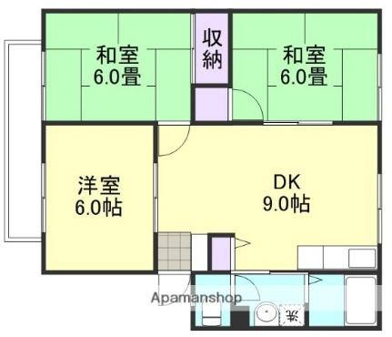 岡山県倉敷市福井(賃貸アパート3DK・1階・59.30㎡)の写真 その2