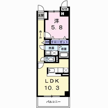 シャン・ド・レギュム 403｜岡山県倉敷市老松町５丁目(賃貸マンション1LDK・4階・42.38㎡)の写真 その2