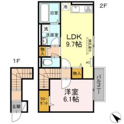 JR山陽本線 笠岡駅 徒歩6分の賃貸アパート 2階1LDKの間取り