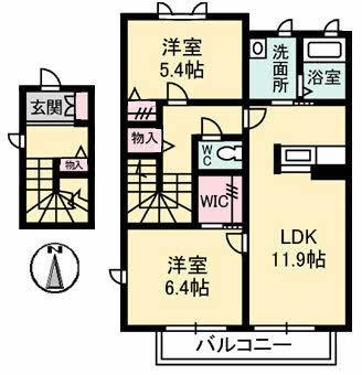 岡山県倉敷市西富井(賃貸アパート2LDK・2階・65.85㎡)の写真 その2