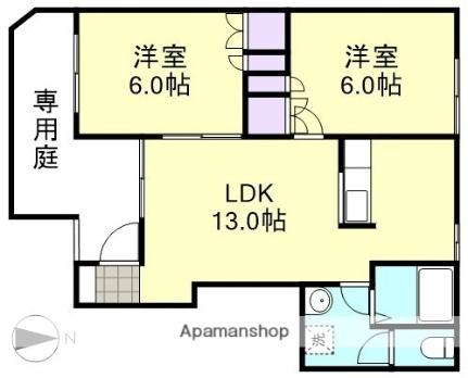 ガーデンパレスＢ ｜岡山県倉敷市西阿知町(賃貸アパート2LDK・1階・52.00㎡)の写真 その2