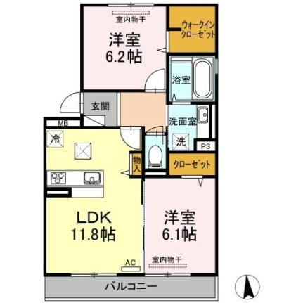 ＧＬＯＲＩＯＵＳ　Ｋ ｜岡山県倉敷市西富井(賃貸アパート2LDK・1階・58.37㎡)の写真 その2