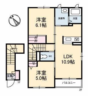 シャーメゾン富岡　Ａ棟 ｜岡山県笠岡市富岡(賃貸アパート2LDK・2階・57.17㎡)の写真 その2