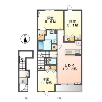 （仮称）ロココモダン東富井 205｜岡山県倉敷市東富井(賃貸アパート3LDK・2階・65.27㎡)の写真 その2