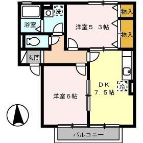シェリール　Ｂ棟 B202｜広島県福山市神村町(賃貸アパート2DK・2階・45.45㎡)の写真 その2