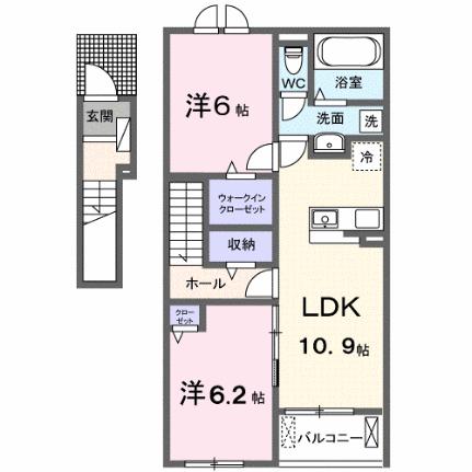 ラピスラズリ　II 202｜広島県福山市神辺町大字新湯野(賃貸アパート2LDK・2階・58.60㎡)の写真 その2