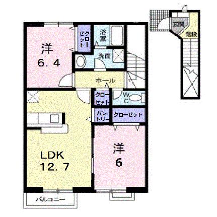 フォンテーヌＣ 202｜広島県福山市山手町７丁目(賃貸アパート2LDK・2階・63.30㎡)の写真 その2