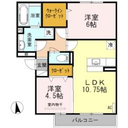 グラース千田 1階2LDKの間取り