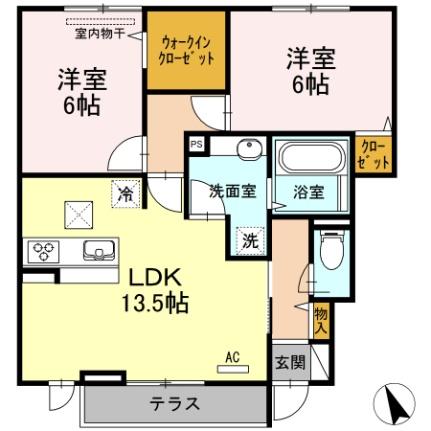 グランディール 102｜広島県福山市東川口町５丁目(賃貸アパート2LDK・1階・62.58㎡)の写真 その2