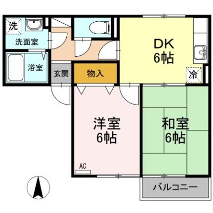 セジュール笠原　Ａ棟 A203｜広島県福山市手城町１丁目(賃貸アパート2DK・2階・43.02㎡)の写真 その2