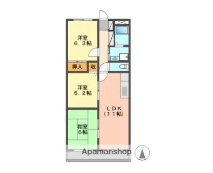 エトワール佐藤 205｜広島県福山市東川口町３丁目(賃貸マンション3LDK・2階・61.29㎡)の写真 その2