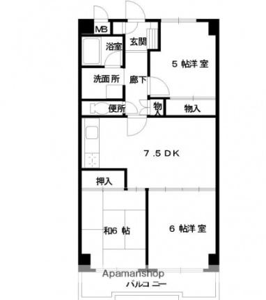 広島県広島市東区中山西２丁目(賃貸マンション3DK・5階・60.50㎡)の写真 その2