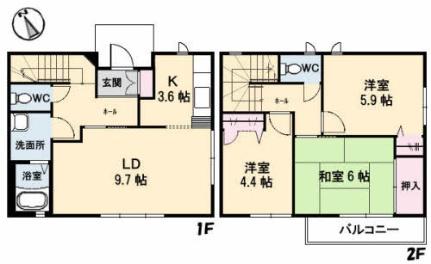 メゾネット川手 0102｜広島県広島市安佐南区中筋２丁目(賃貸テラスハウス3LDK・1階・76.70㎡)の写真 その2