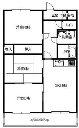 エクセレント沖田 102｜広島県広島市安佐南区東野３丁目(賃貸マンション3DK・1階・65.55㎡)の写真 その2