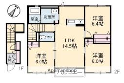 プレミアスわき 2階3LDKの間取り