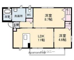 ガーデン・わき 2階2LDKの間取り