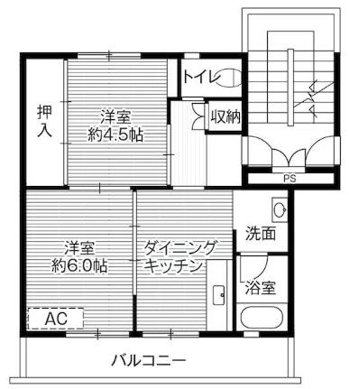 ビレッジハウス美祢2号棟 0302｜山口県美祢市伊佐町伊佐(賃貸マンション2DK・3階・39.83㎡)の写真 その2