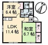 フレグランス幸之江　II棟  ｜ 山口県山口市嘉川（賃貸アパート2LDK・1階・54.69㎡） その2