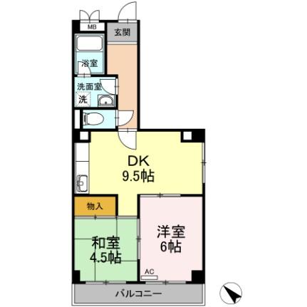 浜田マンション 401｜徳島県徳島市西船場町４丁目(賃貸マンション2DK・4階・49.07㎡)の写真 その2