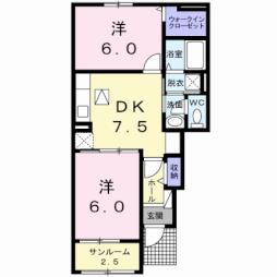 シェルブルー　Ｂ 1階2DKの間取り