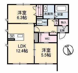 グランマスト　ベレオ林町　Ａ棟 202｜香川県高松市林町(賃貸マンション2LDK・2階・62.75㎡)の写真 その2