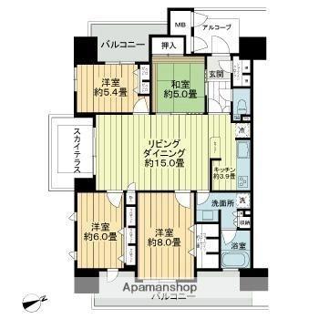 香川県高松市錦町１丁目(賃貸マンション4LDK・5階・95.36㎡)の写真 その2