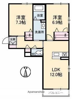 香川県高松市木太町(賃貸マンション2LDK・1階・57.29㎡)の写真 その2