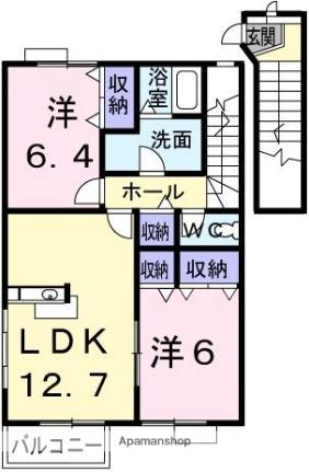 香川県高松市国分寺町新居(賃貸アパート2LDK・2階・63.30㎡)の写真 その2