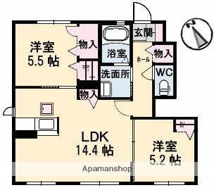 シャーメゾン空港通Ｂ棟 B103｜香川県高松市三名町(賃貸アパート2LDK・1階・58.44㎡)の写真 その2