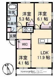 グランマスト1 B101 ｜ 香川県高松市林町（賃貸アパート3LDK・1階・64.10㎡） その2