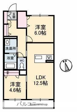 メリーベル 202｜香川県高松市木太町(賃貸マンション2LDK・2階・56.85㎡)の写真 その2