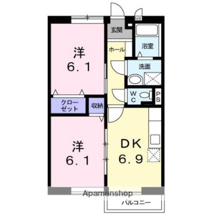 グランディール片山Ｂ 102｜香川県高松市勅使町(賃貸アパート2DK・1階・46.13㎡)の写真 その2